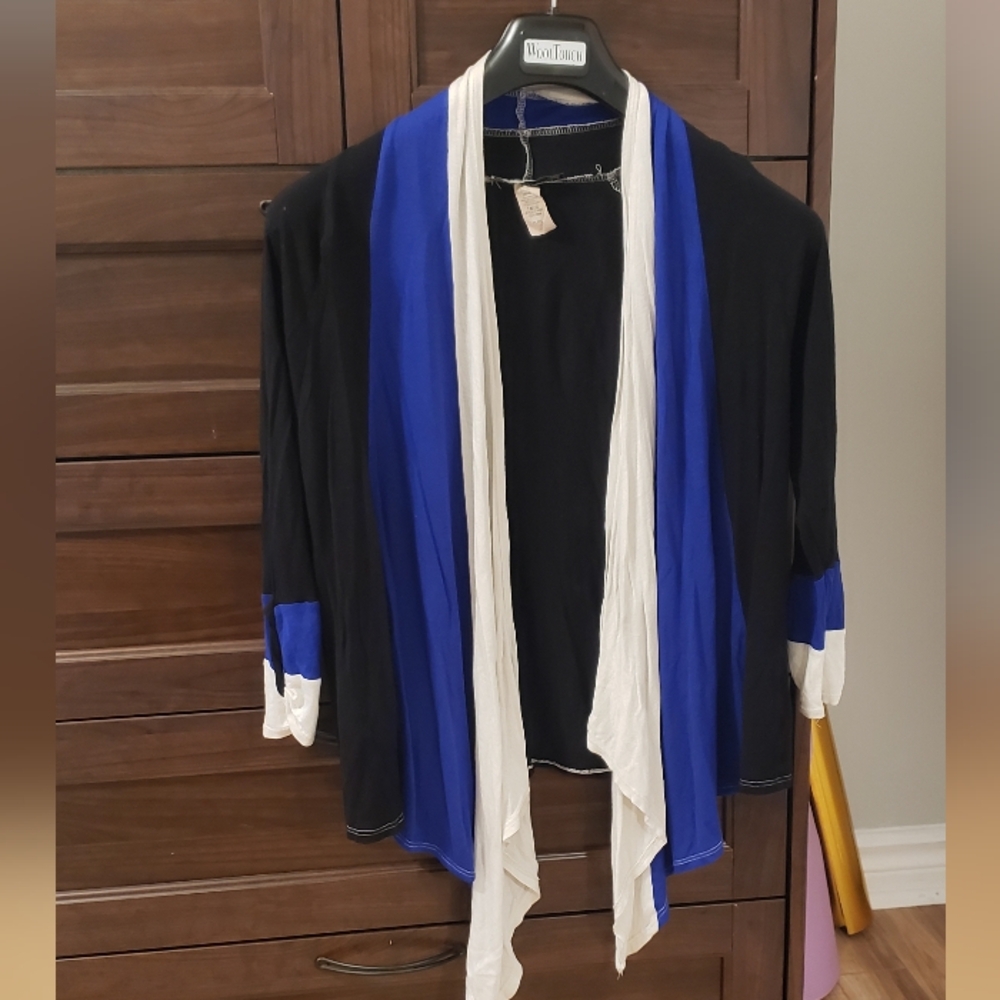 Women's Black and Blue Open Front Cardigan